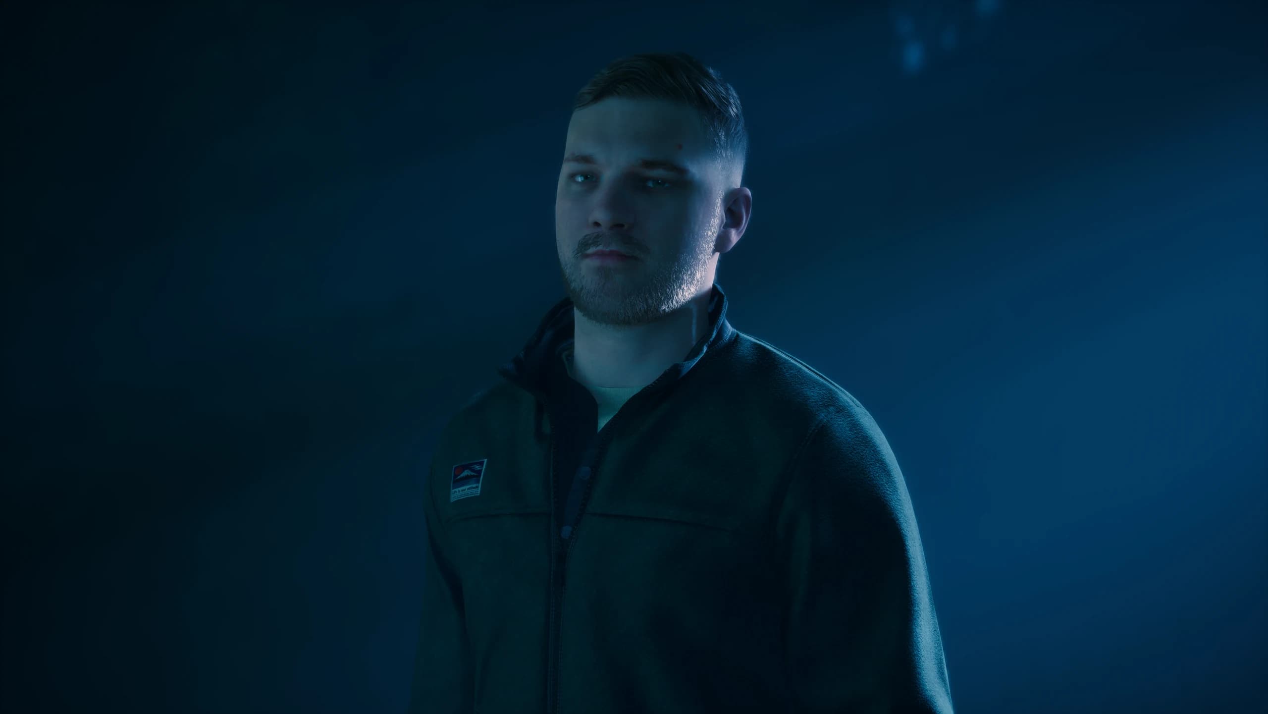 Shawn, personagem 3D realista iluminado em azul na Unreal Engine 5