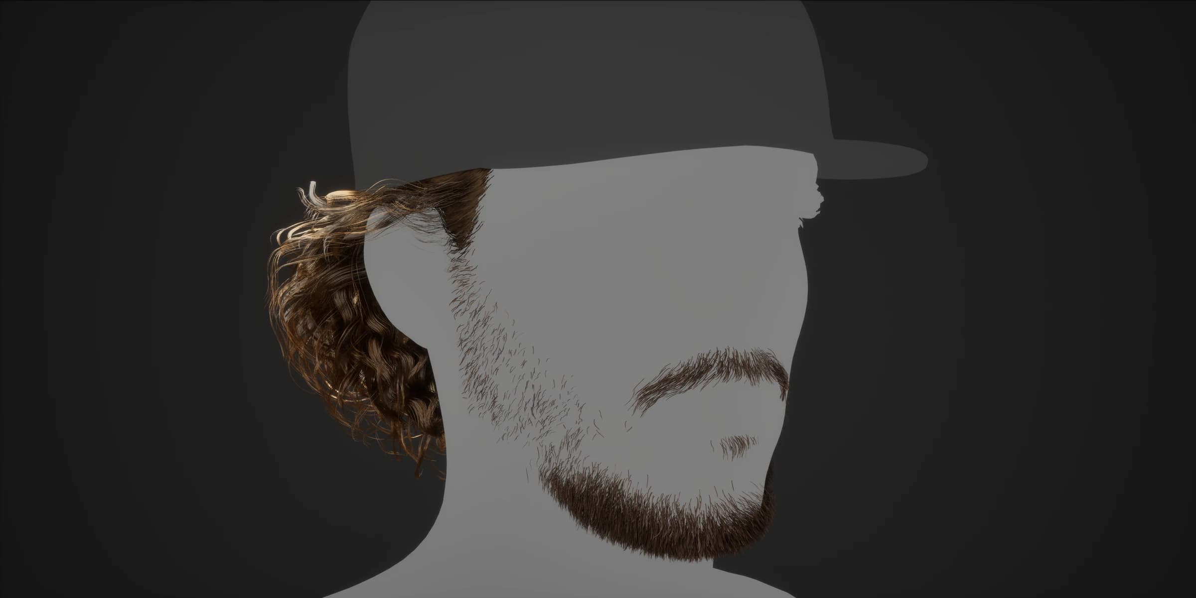 Visualização frontal dos fios de cabelo, sobrancelhas e barba de Soundwave