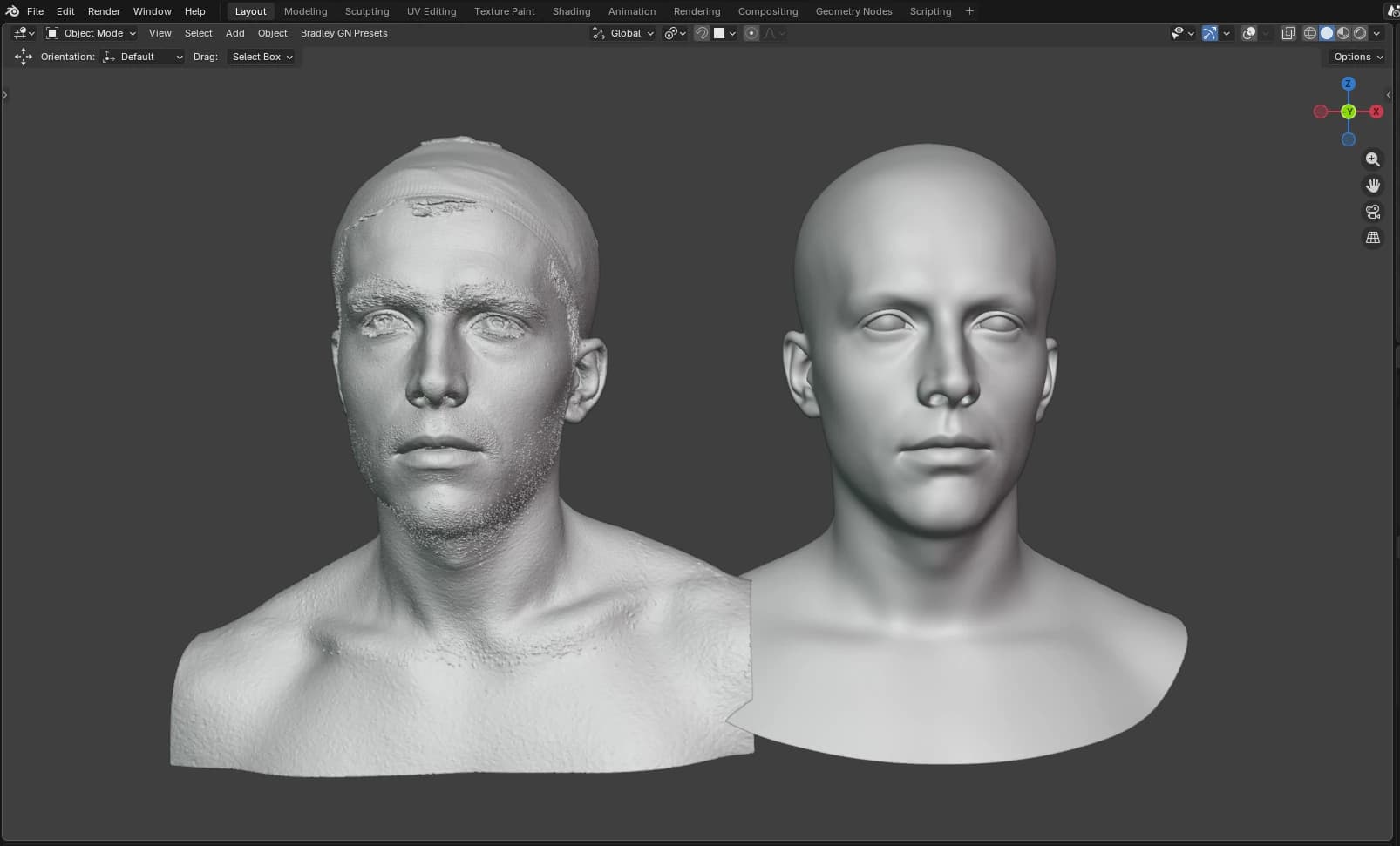 Comparação entre o scan processado e a base facial limpa de Soundwave