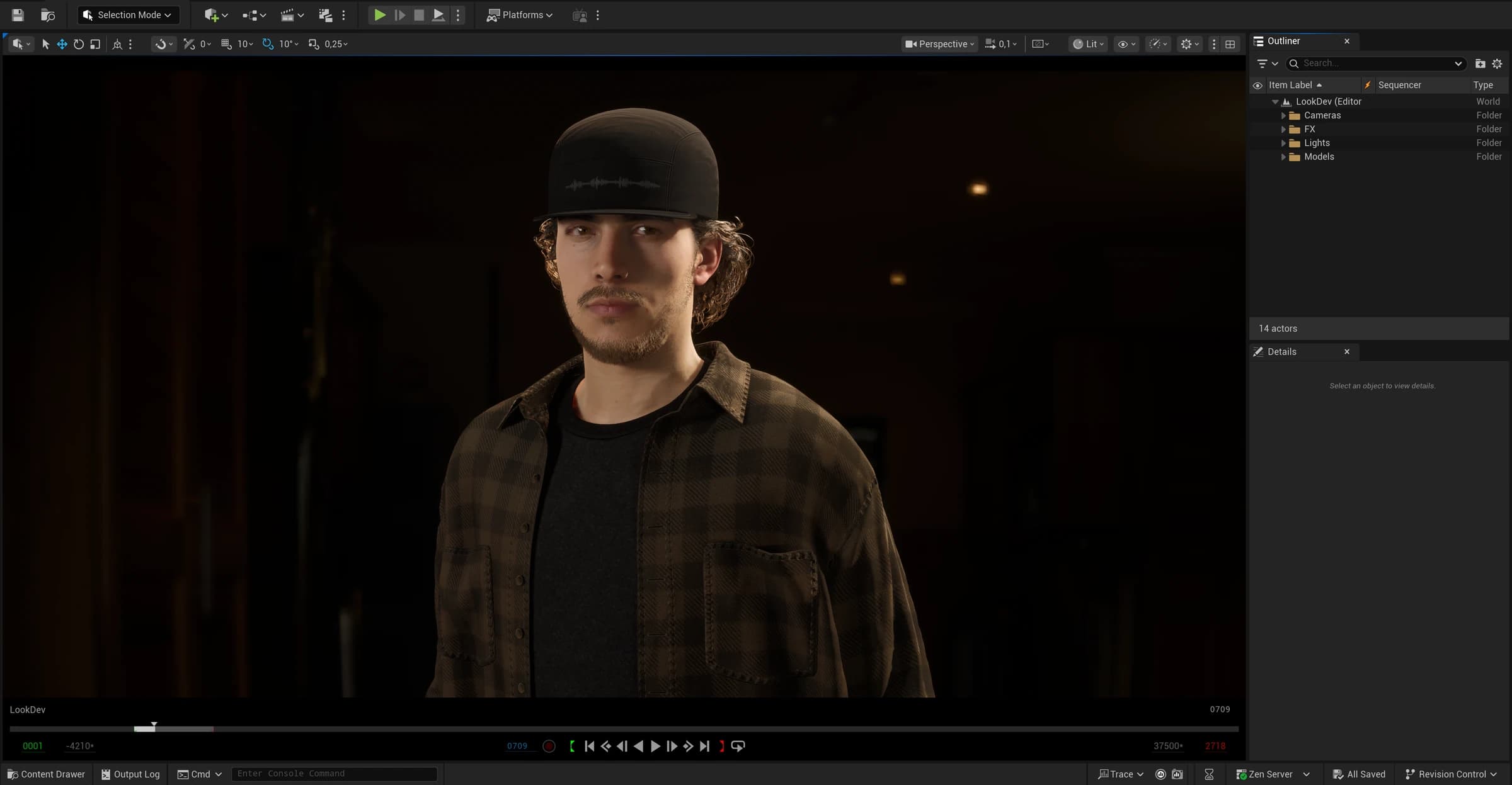 Soundwave sendo avaliado em uma cena de look development na Unreal Engine
